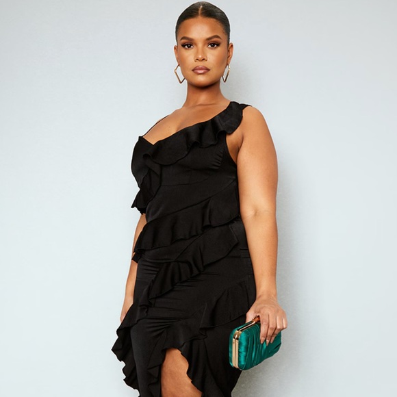 Elegant Black Ruffle Dress - Picture 1 of 7